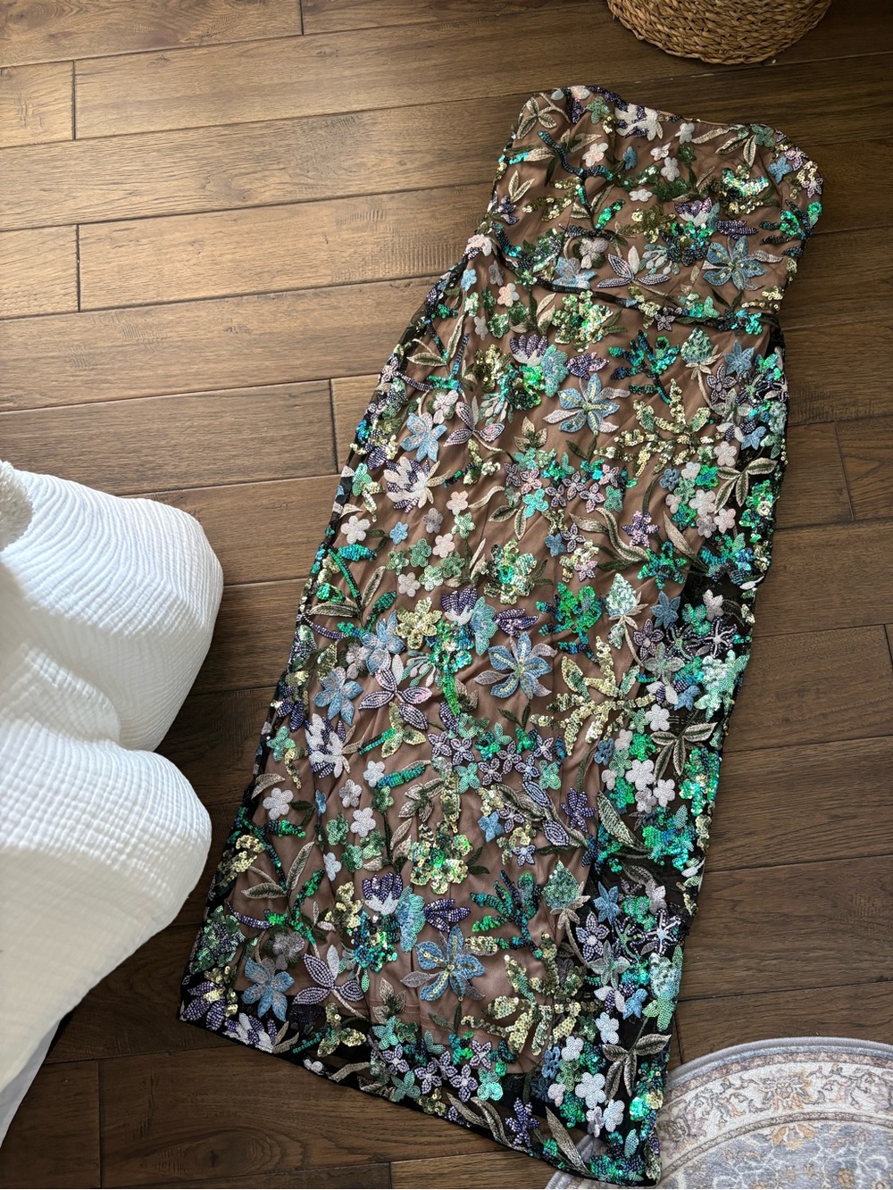 Strapless Embroidered Floral Maxi Dress
